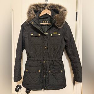 Barbour Women's dark green Quilted Jacket with Fur Trim